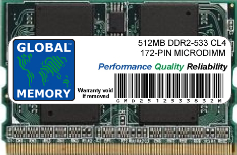 512MB DDR2 533MHz PC2-4200 172-PIN MICRODIMM MEMORY RAM FOR LAPTOPS/NOTEBOOKS 512MB DDR2 533MHz PC2-4200 172-PIN MICRODIMM MEMORY RAM FOR LAPTOPS/NOTEBOOKS
